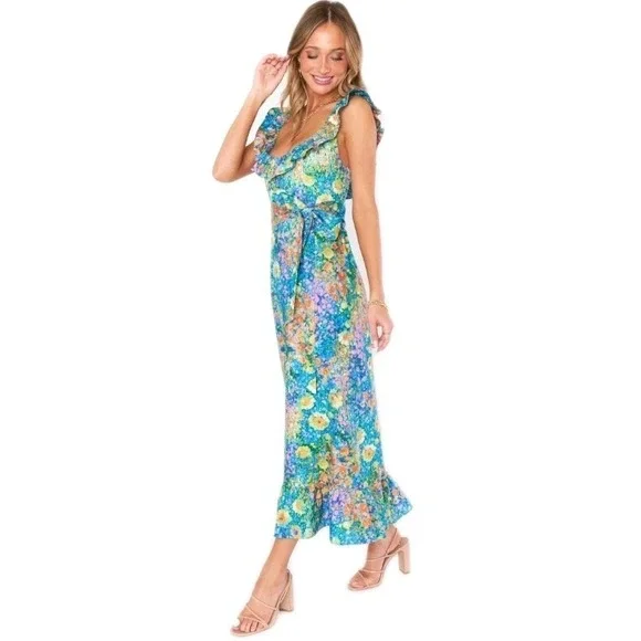 Show Me Your Mumu Alexis Midi Dress XS Painterly Petals Floral CoquetteNWOT - Picture 2 of 11